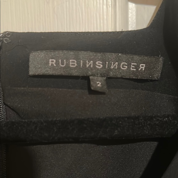 Elegant Rubin Singer Black Dress with Leather Accents - Picture 2 of 5